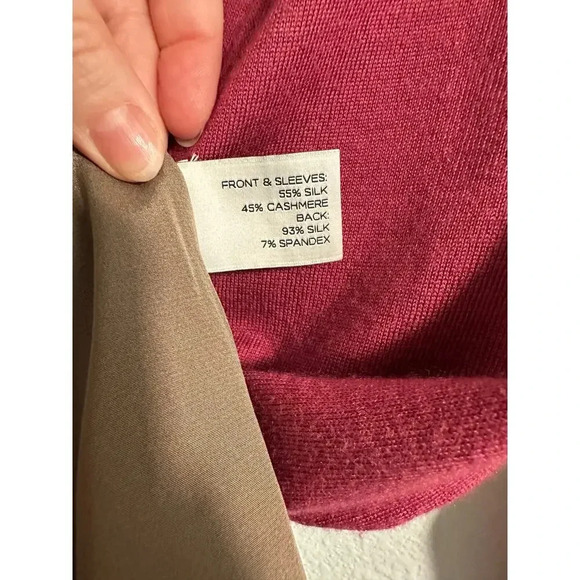Saks Fifth Avenue Cashmere and Silk Cardigan Rose Pink and Brown Sweater Size M - Picture 7 of 8